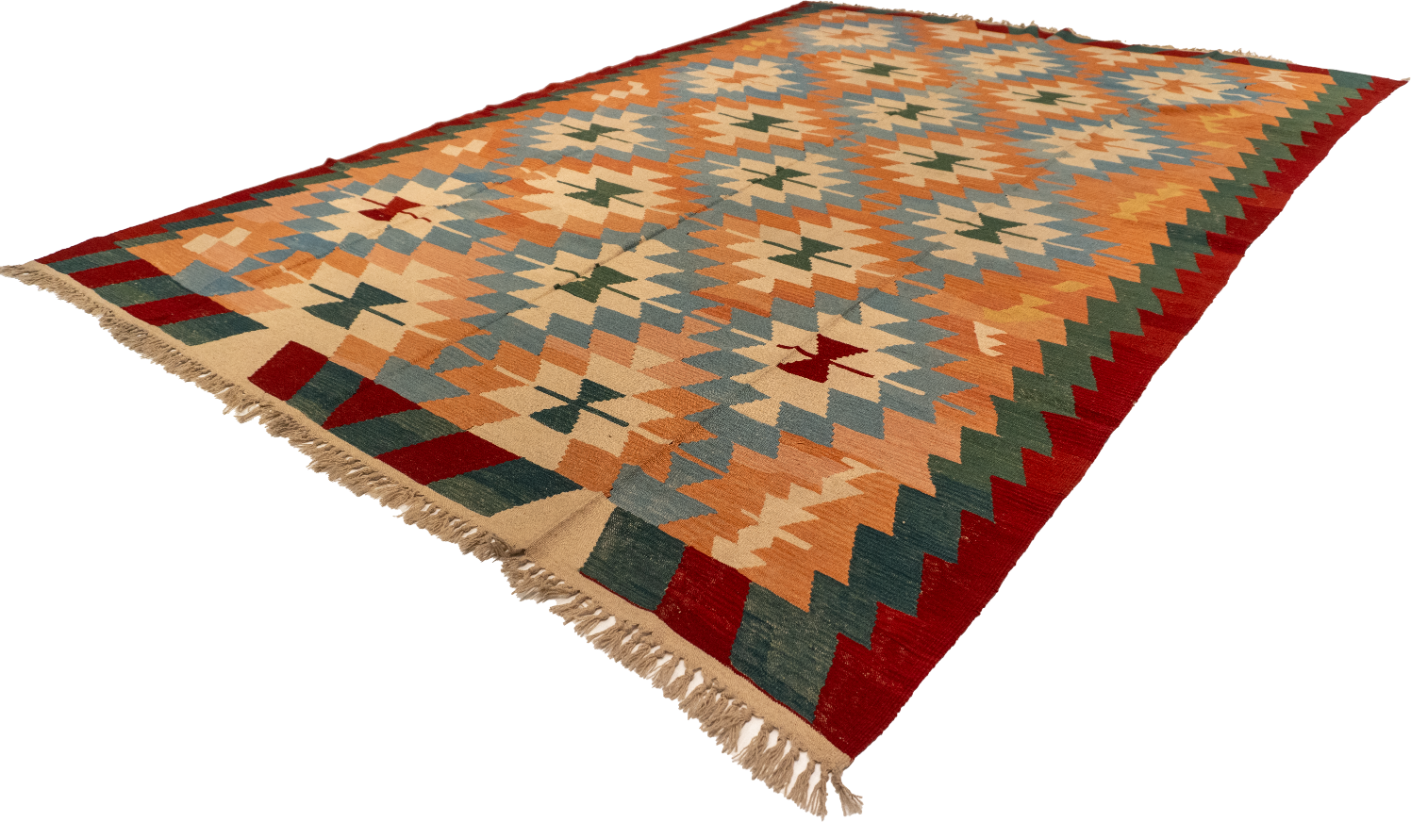 W 8.8 L 12.9 Kilim Bessarabian 100% Wool Hand-Woven All-Over Design - 14899