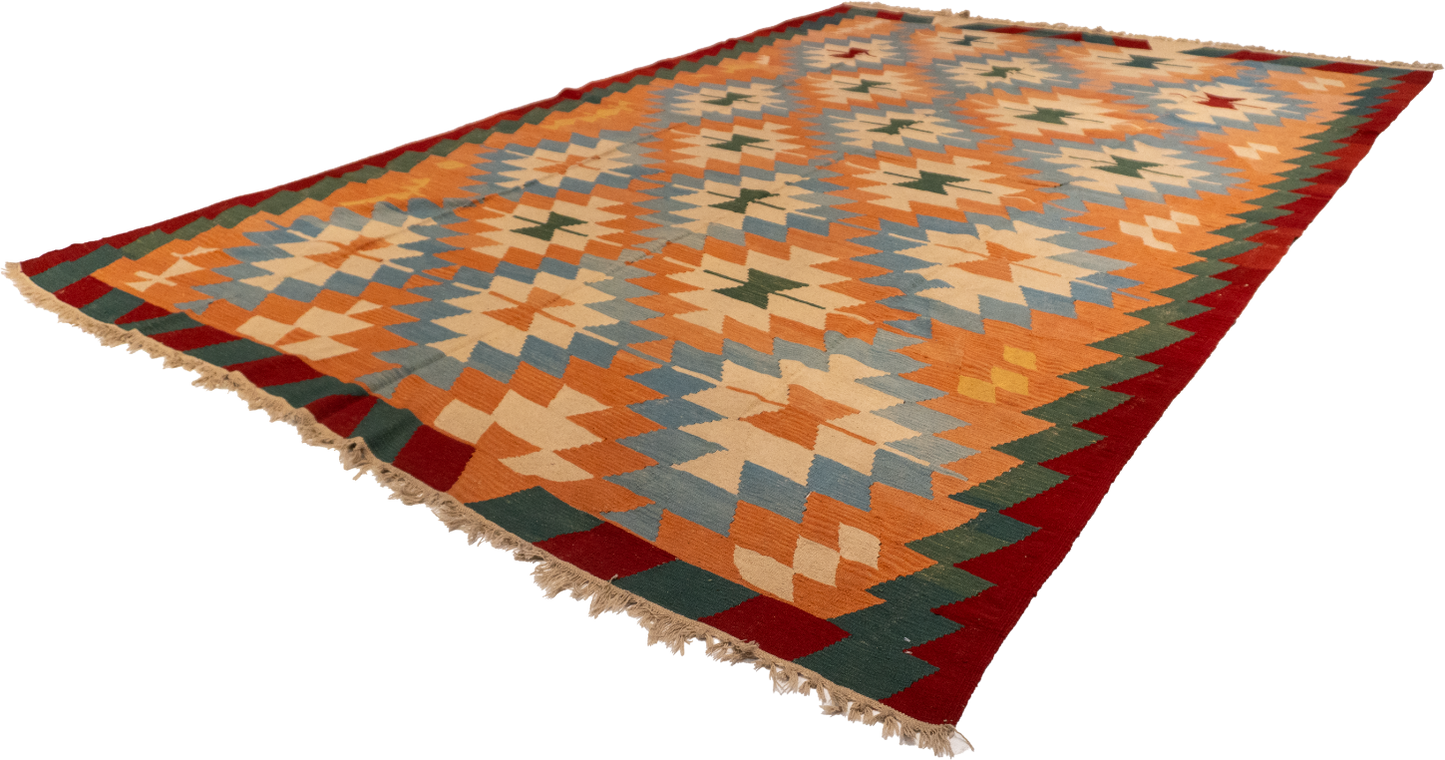 W 8.8 L 12.9 Kilim Bessarabian 100% Wool Hand-Woven All-Over Design - 14899