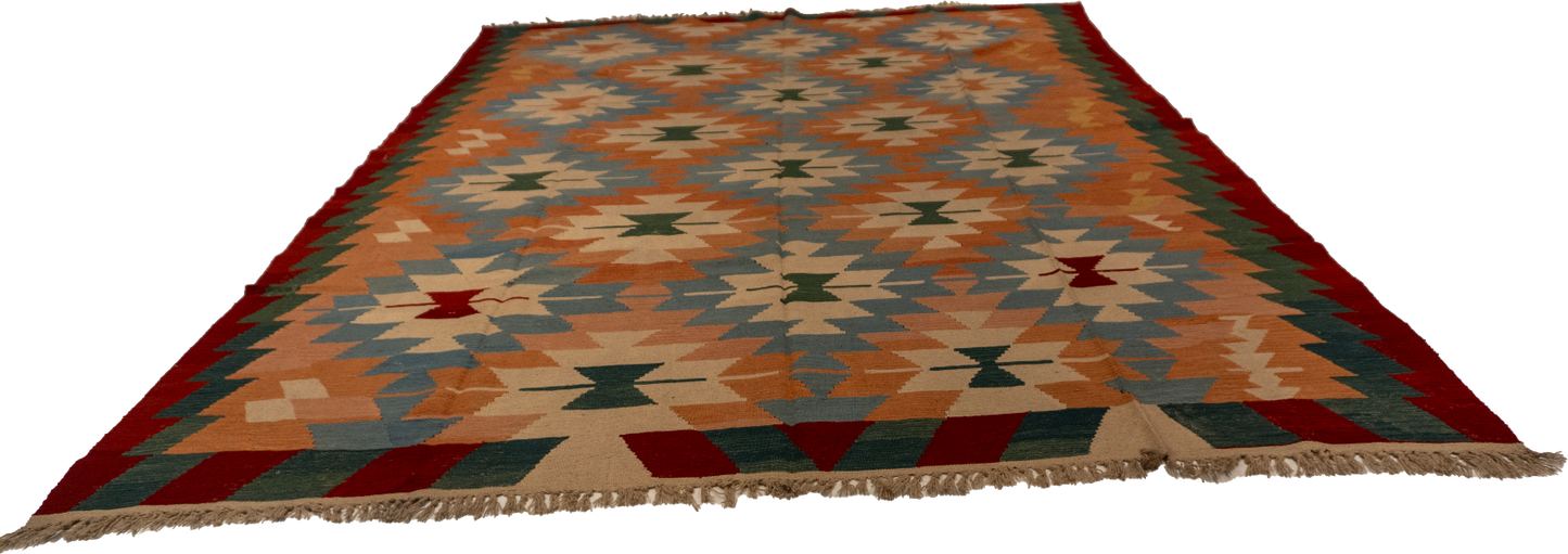W 8.8 L 12.9 Kilim Bessarabian 100% Wool Hand-Woven All-Over Design - 14899