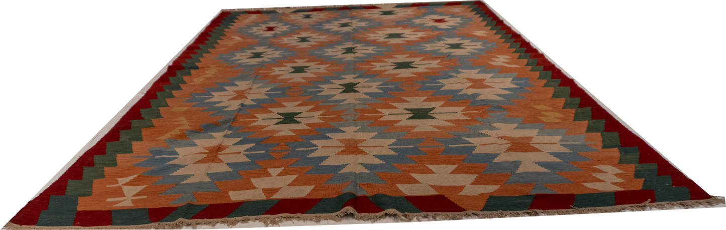 W 8.8 L 12.9 Kilim Bessarabian 100% Wool Hand-Woven All-Over Design - 14899