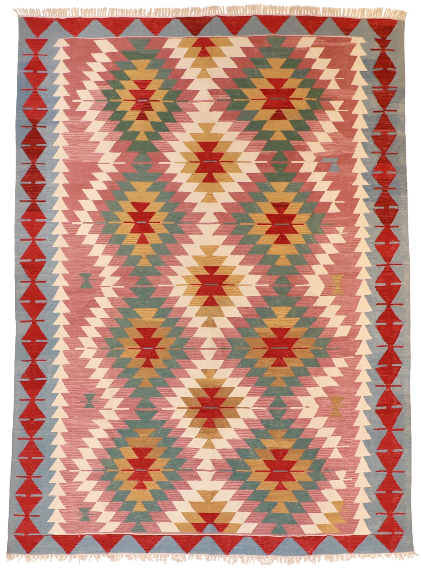 9.2 x 12.10 - Kilim Wool Geometric Rectangle - Finest Hand-Knotted Quality Wool — 14927