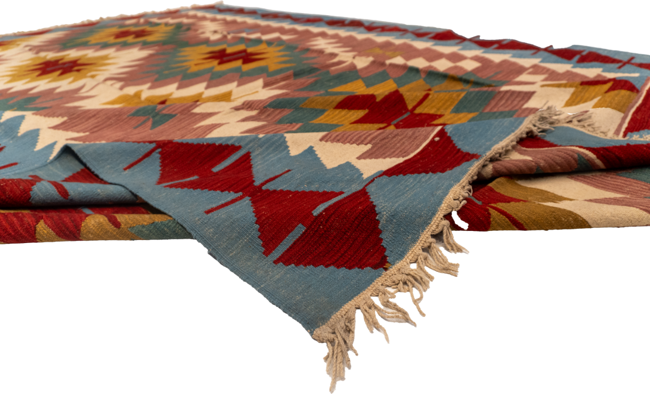 W 9.2 L 12.10 Kilim 100% Wool Hand-Woven Geometric Design - 14927
