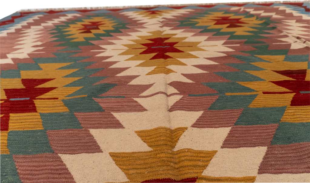 W 9.2 L 12.10 Kilim 100% Wool Hand-Woven Geometric Design - 14927