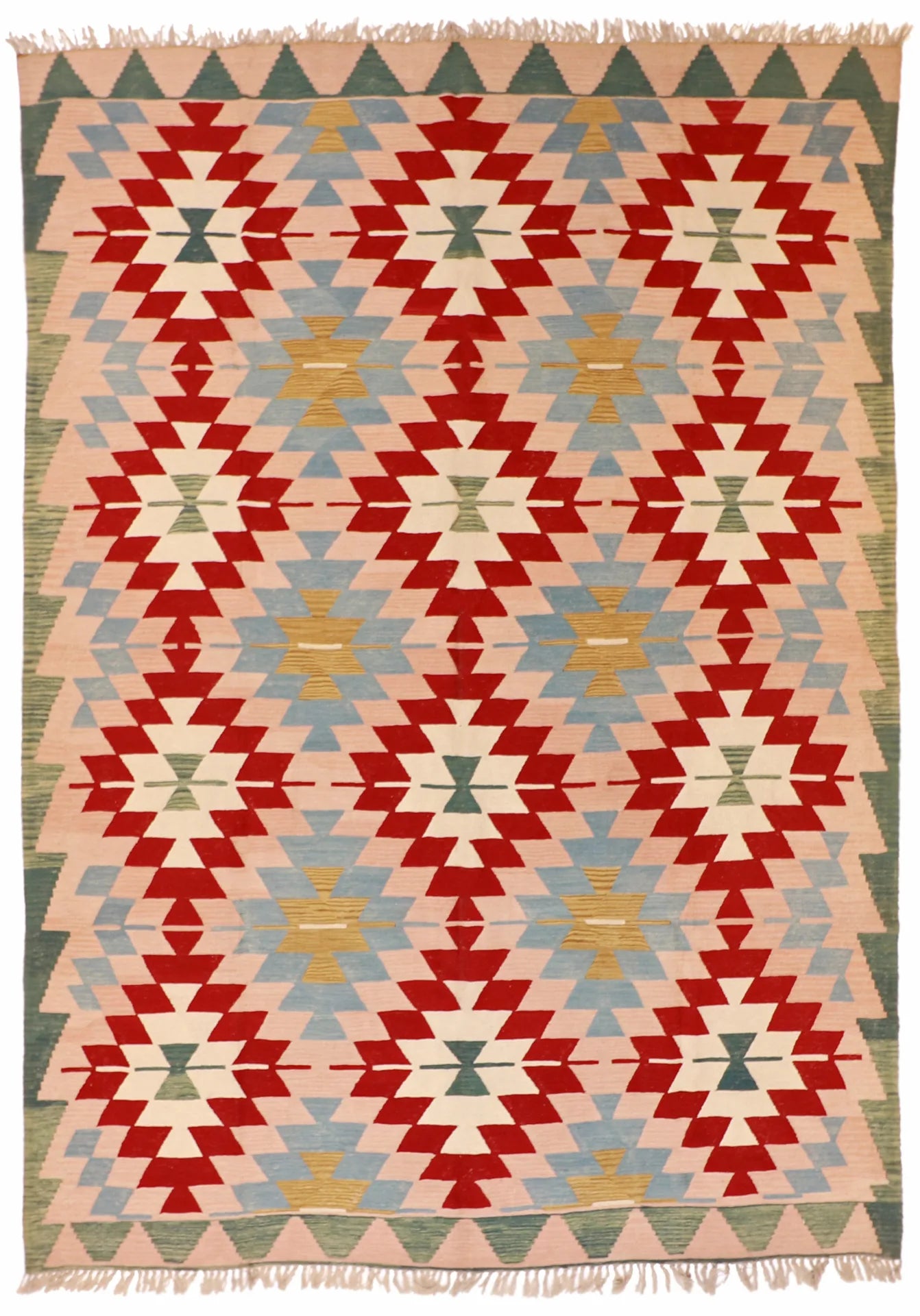 8.4 x 11.8 - Kilim Wool Geometric Rectangle - Finest Hand-Knotted Quality Wool — 14928