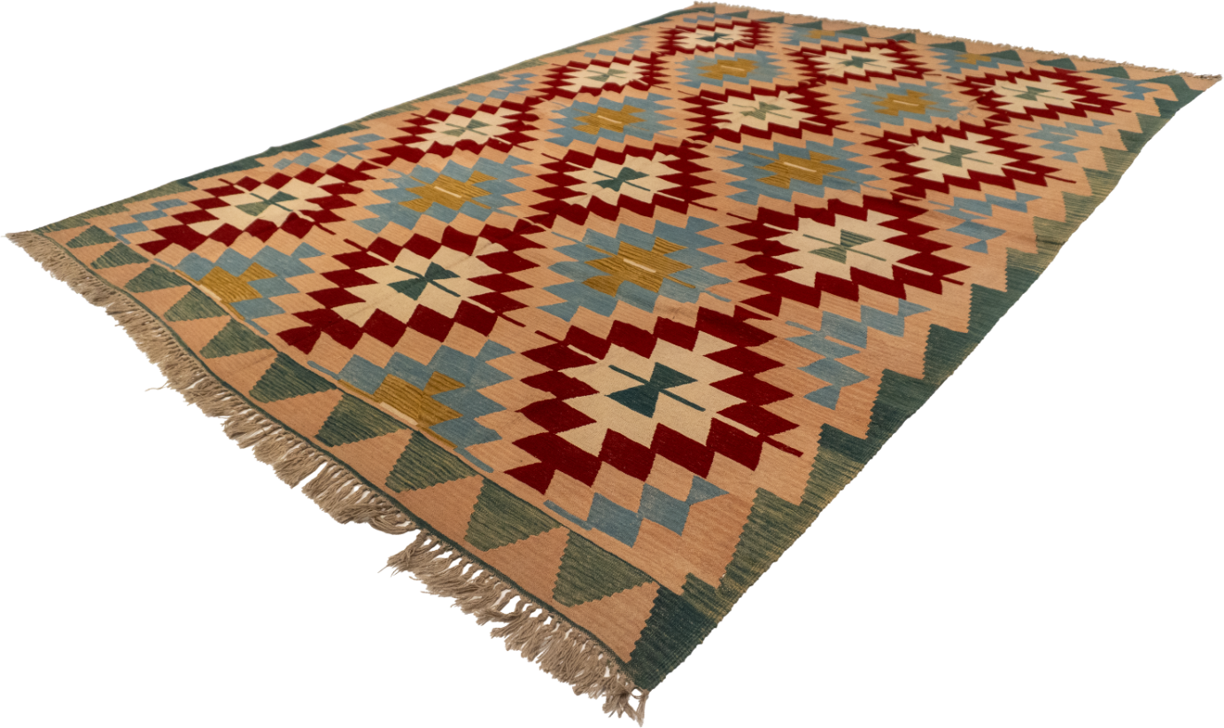 W 8.4 L 11.8 Kilim 100% Wool Hand-Woven Geometric Design - 14928