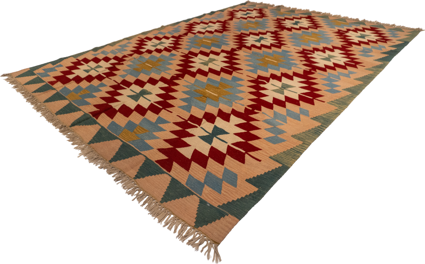 W 8.4 L 11.8 Kilim 100% Wool Hand-Woven Geometric Design - 14928