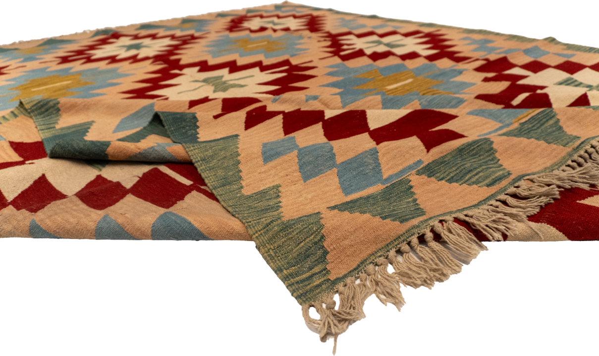 W 8.4 L 11.8 Kilim 100% Wool Hand-Woven Geometric Design - 14928