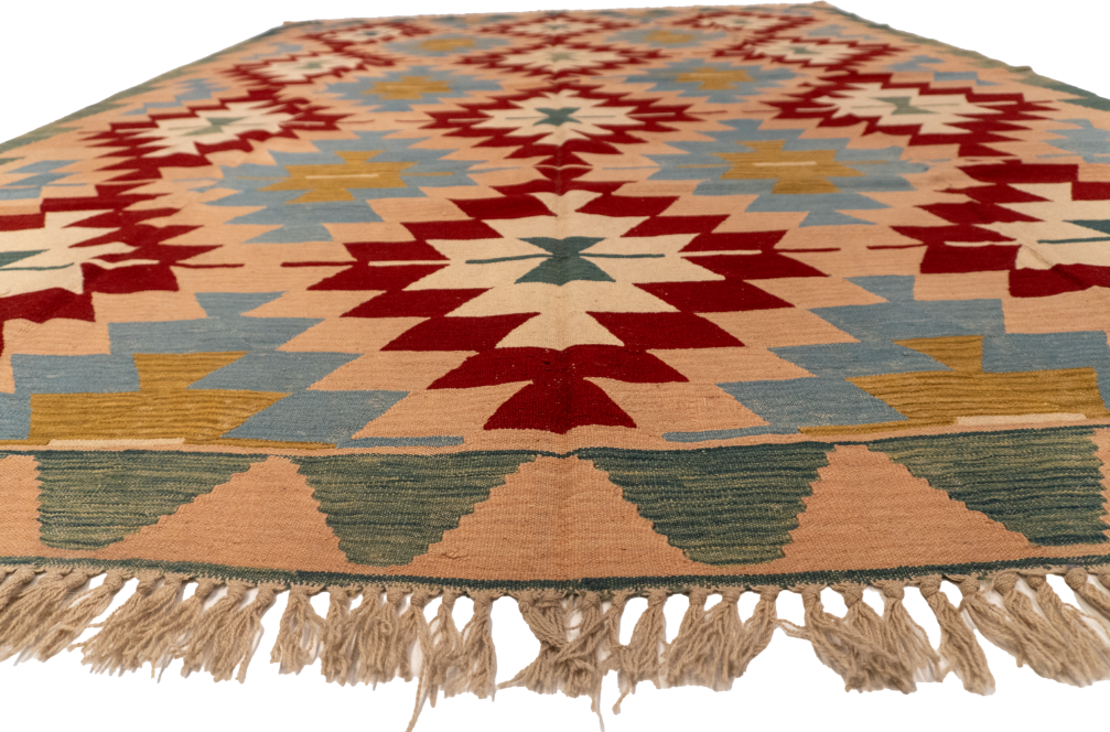 W 8.4 L 11.8 Kilim 100% Wool Hand-Woven Geometric Design - 14928