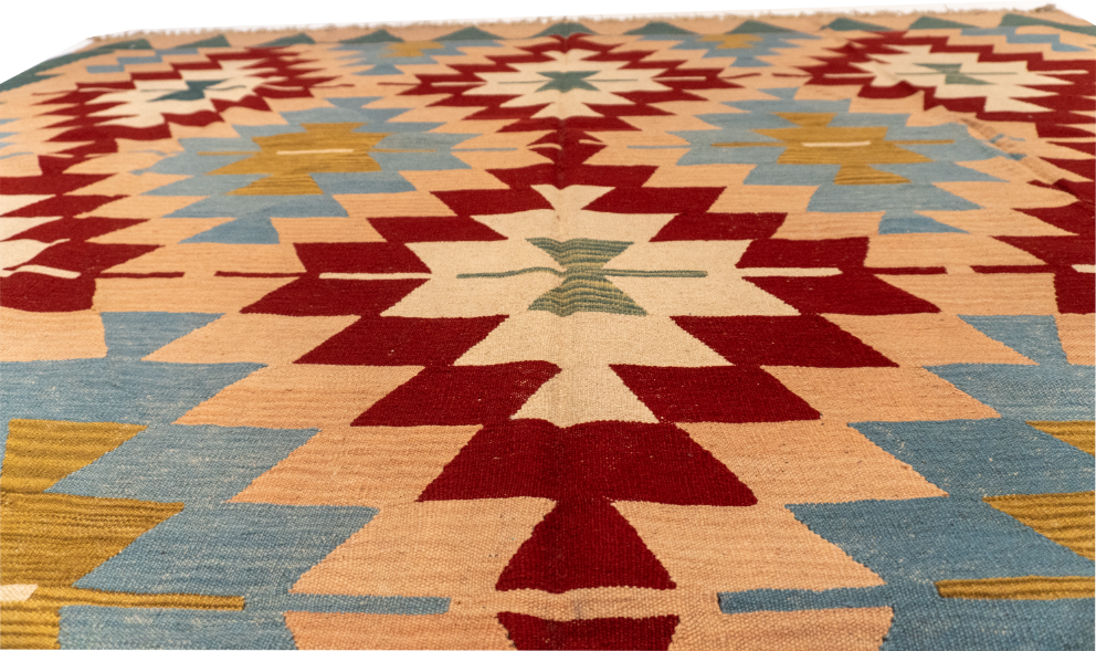 W 8.4 L 11.8 Kilim 100% Wool Hand-Woven Geometric Design - 14928