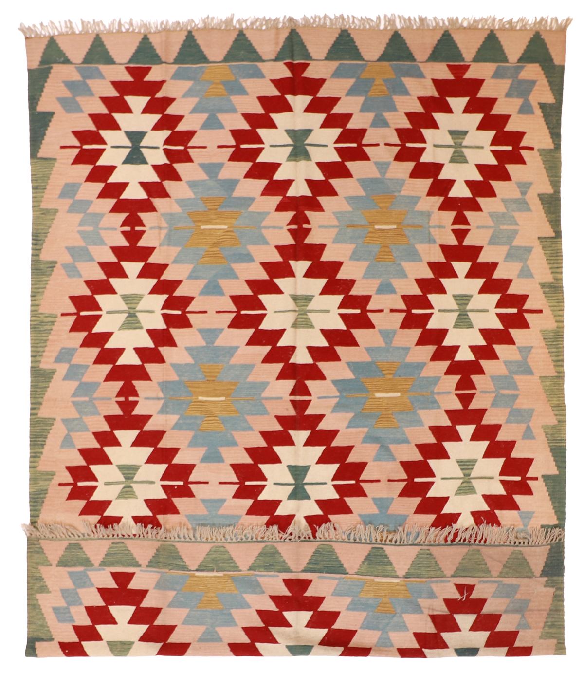 W 8.4 L 11.8 Kilim 100% Wool Hand-Woven Geometric Design - 14928