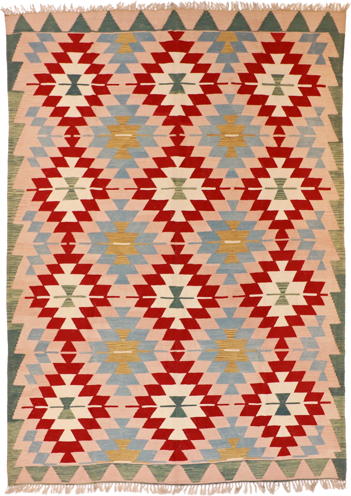 W 8.4 L 11.8 Kilim 100% Wool Hand-Woven Geometric Design - 14928
