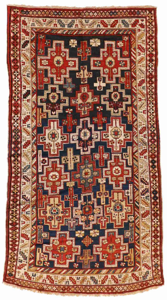 W 5.10 - L 10.11 - Baku Fine Geometric Rectangle - Finest Hand-Knotted Quality Wool - 15154