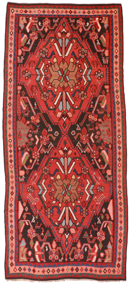 W 7 - L 15.4 - Karabagh Geometric Rectangle - Finest Hand-Made Quality Wool - 15480