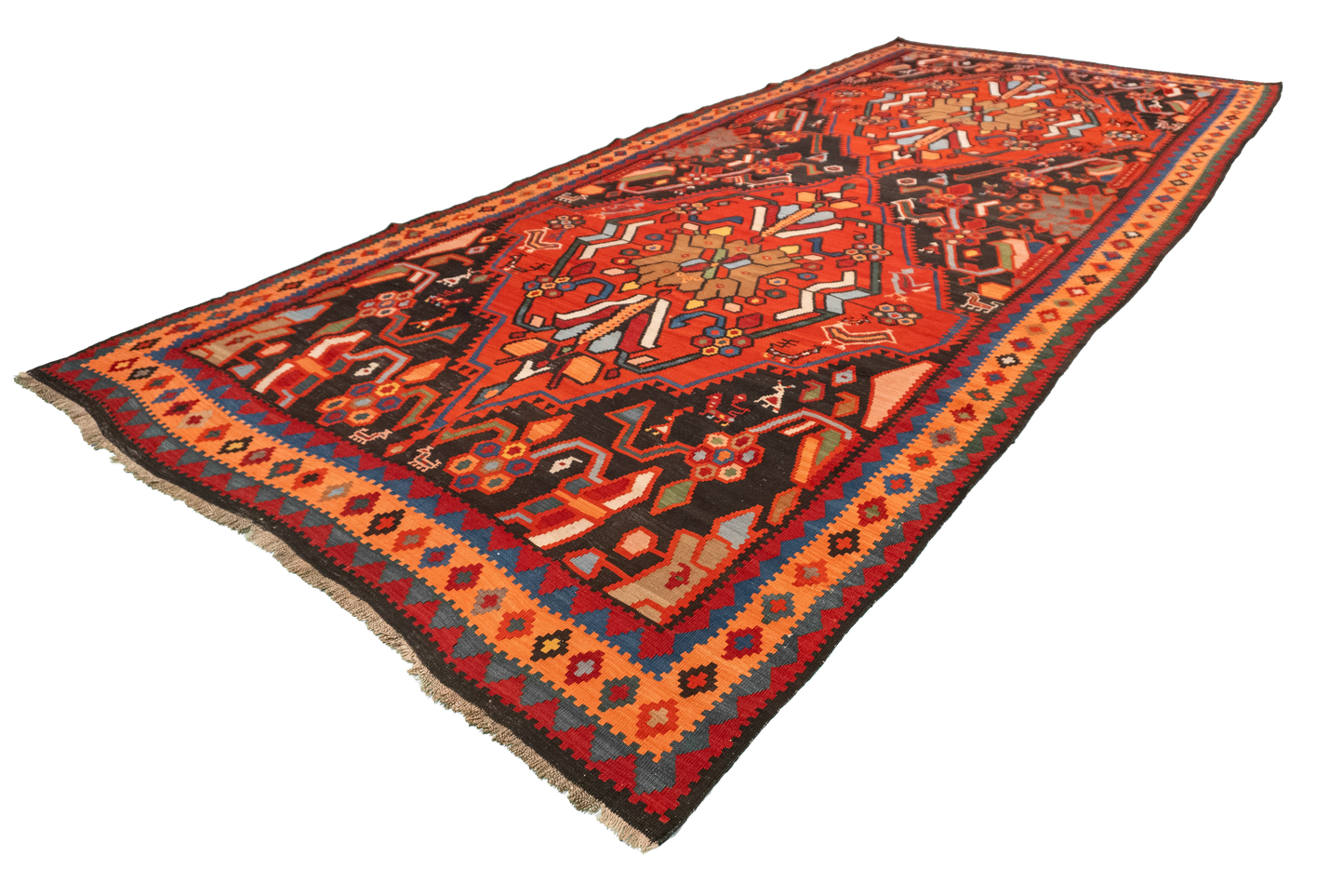 W 7 L 15.4 Karabagh 100% Wool Hand-Woven Geometric Design - 15480