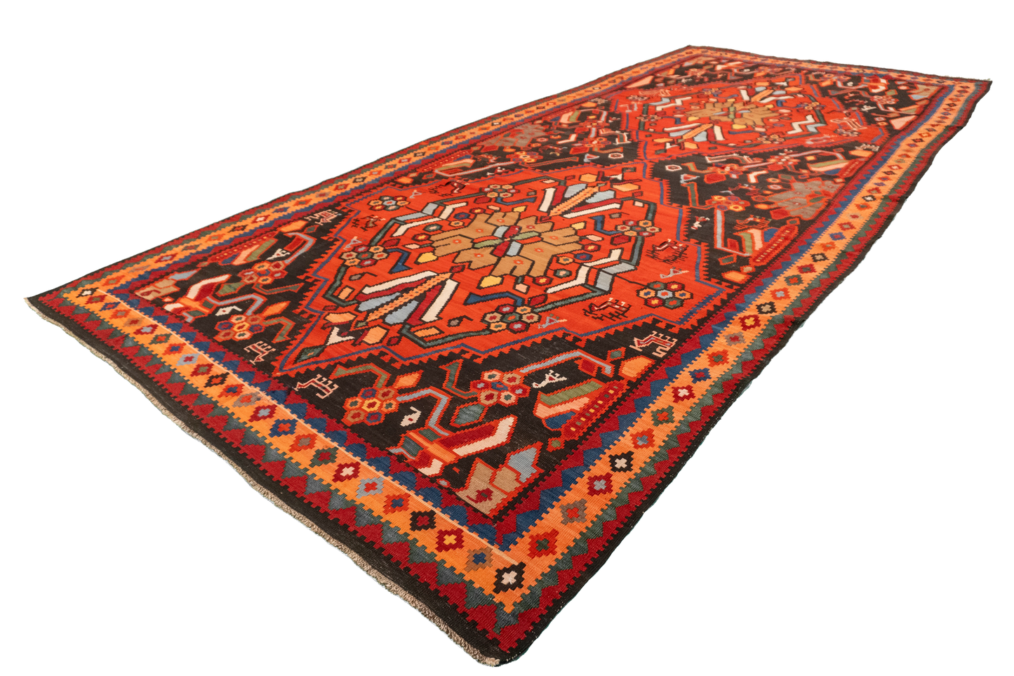 W 7 L 15.4 Karabagh 100% Wool Hand-Woven Geometric Design - 15480