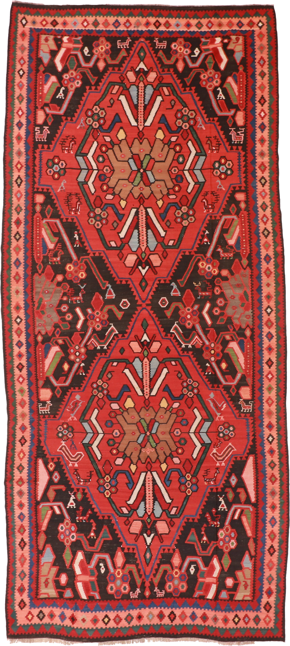 W 7 L 15.4 Karabagh 100% Wool Hand-Woven Geometric Design - 15480