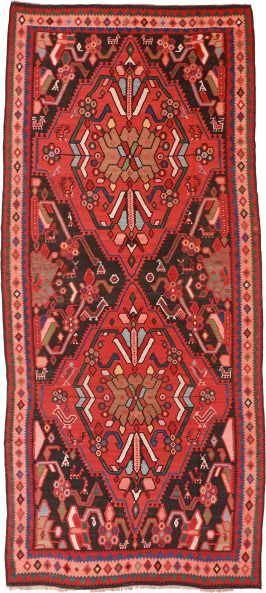W 7 L 15.4 Karabagh 100% Wool Hand-Woven Geometric Design - 15480