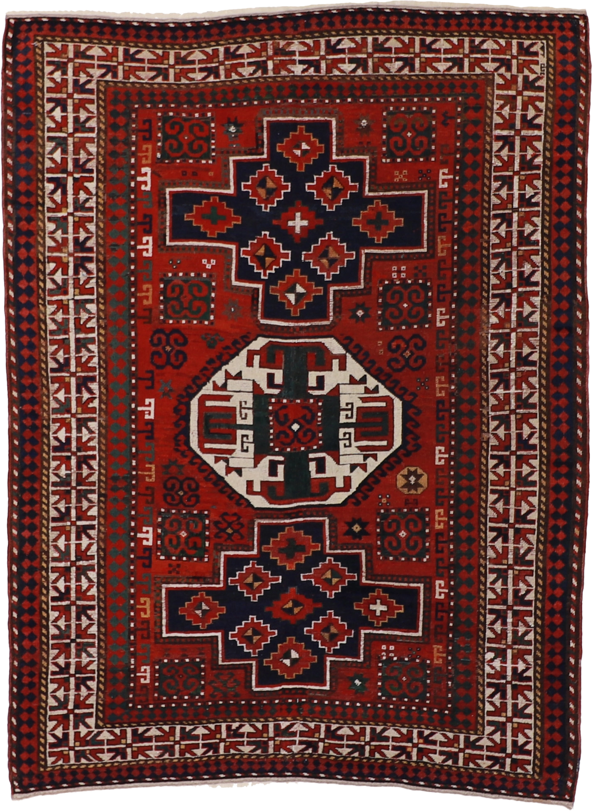W 5.11 L 7.10 Kazak Antique 100% Wool Hand-Woven Geometric Design - 15590