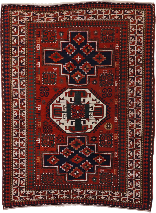 W 5.11 L 7.10 Kazak Antique 100% Wool Hand-Woven Geometric Design - 15590