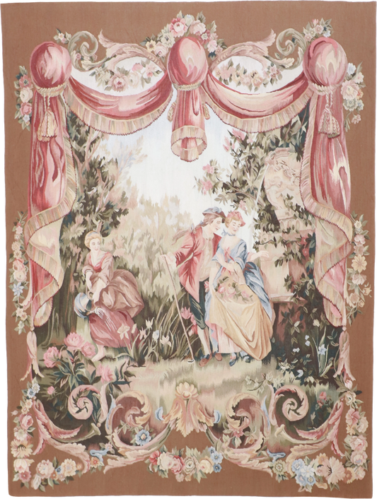 W 4.9 - L 6.4 -  100% Wool Hand-Woven Tapestry Rug- 15598