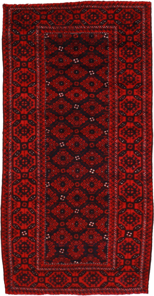 W 4.3 L 8.11 Baluch 100% Wool Hand-Woven Geometric Design - 15680