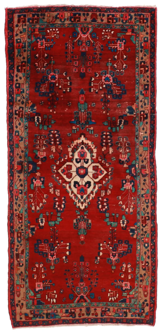 4.3 x 9.3 - Hamadan Silk/Wool Floral Rectangle - Hand Woven Rug — 15736