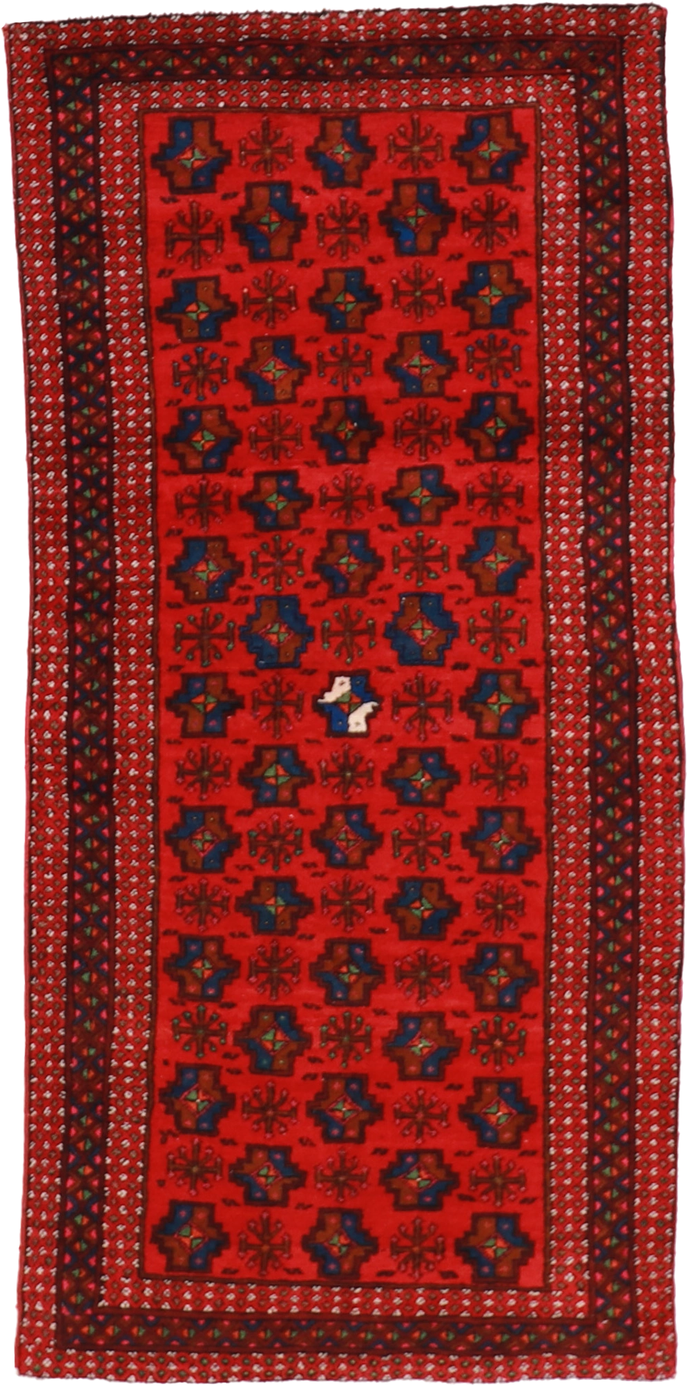 W 3.11 - L 8.5 - Hamadan Wool Geometric Rectangle - Hand Woven Rug - 15810