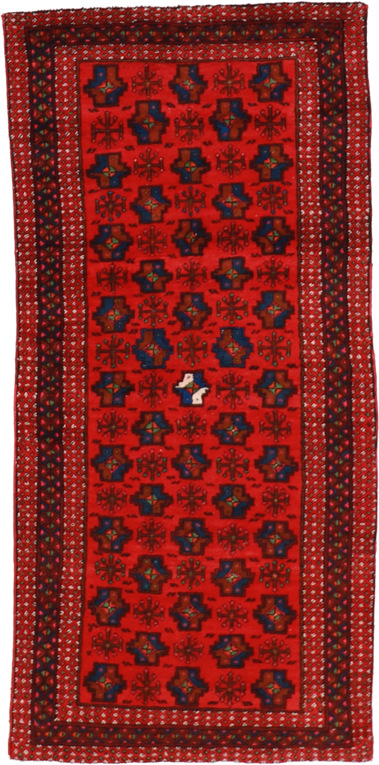 W 3.11 - L 8.5 - Hamadan Wool Geometric Rectangle - Hand Woven Rug - 15810
