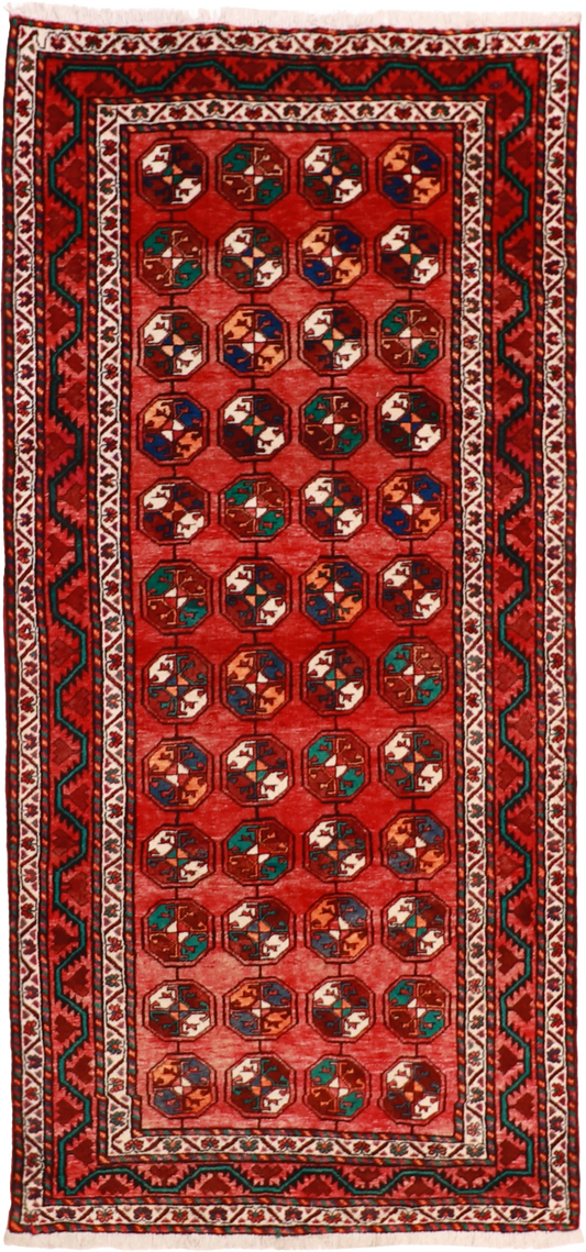 W 4.9 L 10 Turkaman 100% Wool Hand-Woven Geometric Design - 15828