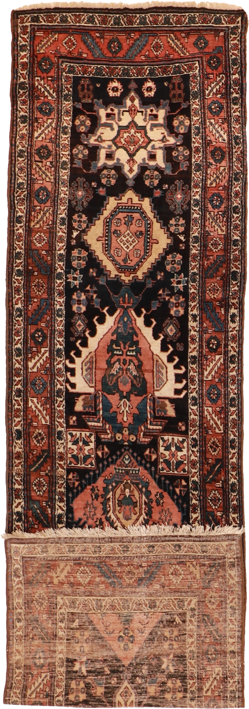 W 3.7 L 12.10 Karajeh Runner 100% Wool Hand-Woven Geometric Design - 16013