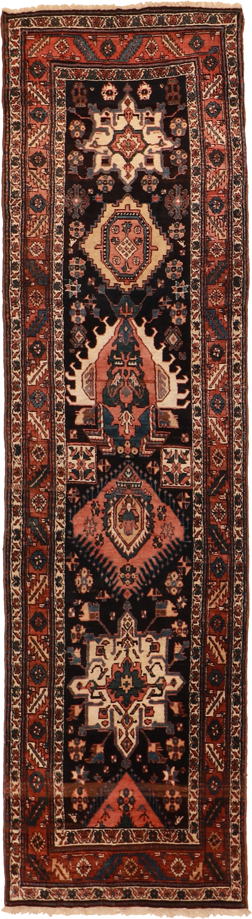 W 3.7 L 12.10 Karajeh Runner 100% Wool Hand-Woven Geometric Design - 16013