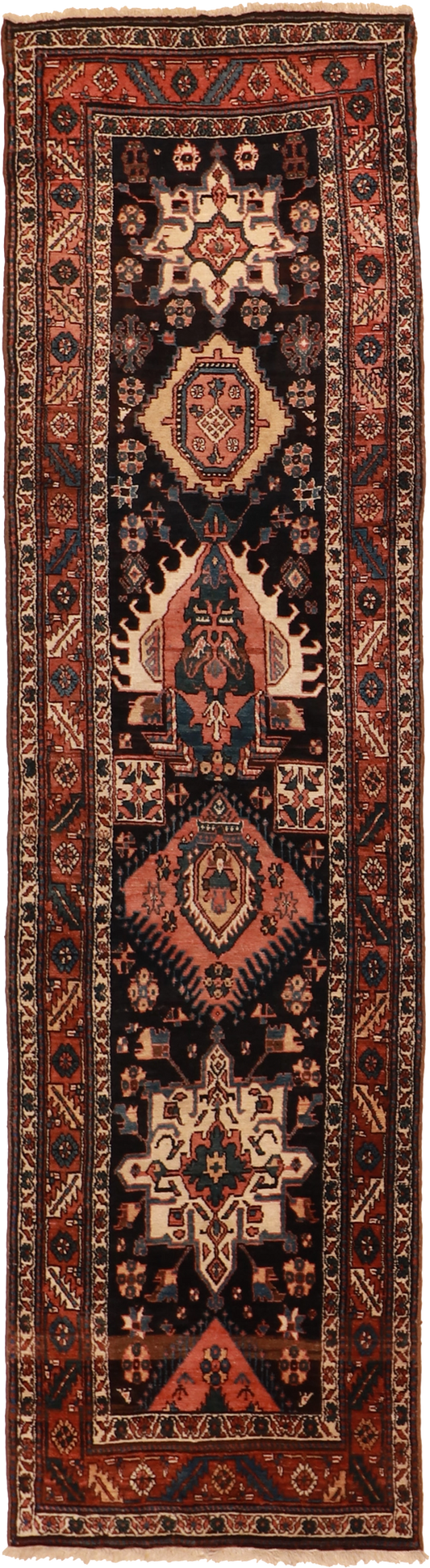 W 3.7 L 12.10 Karajeh Runner 100% Wool Hand-Woven Geometric Design - 16013