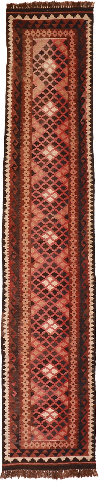 W 2.7 L 13 Kilim Runner 100% Wool Hand-Woven Geometric Design - 16054