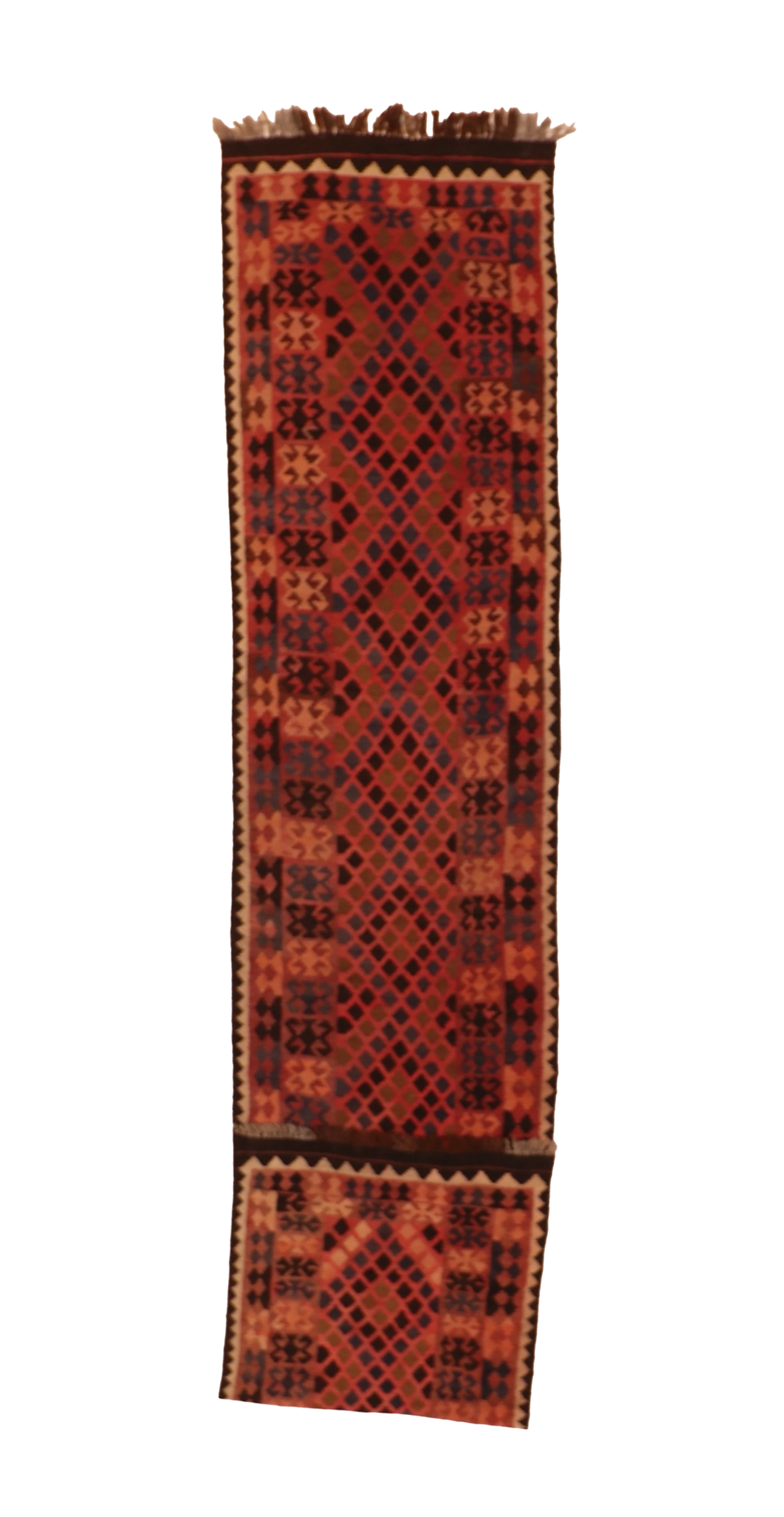 W 2.7 L 12.2 Kilim Runner 100% Wool Hand-Woven Geometric Design - 16084