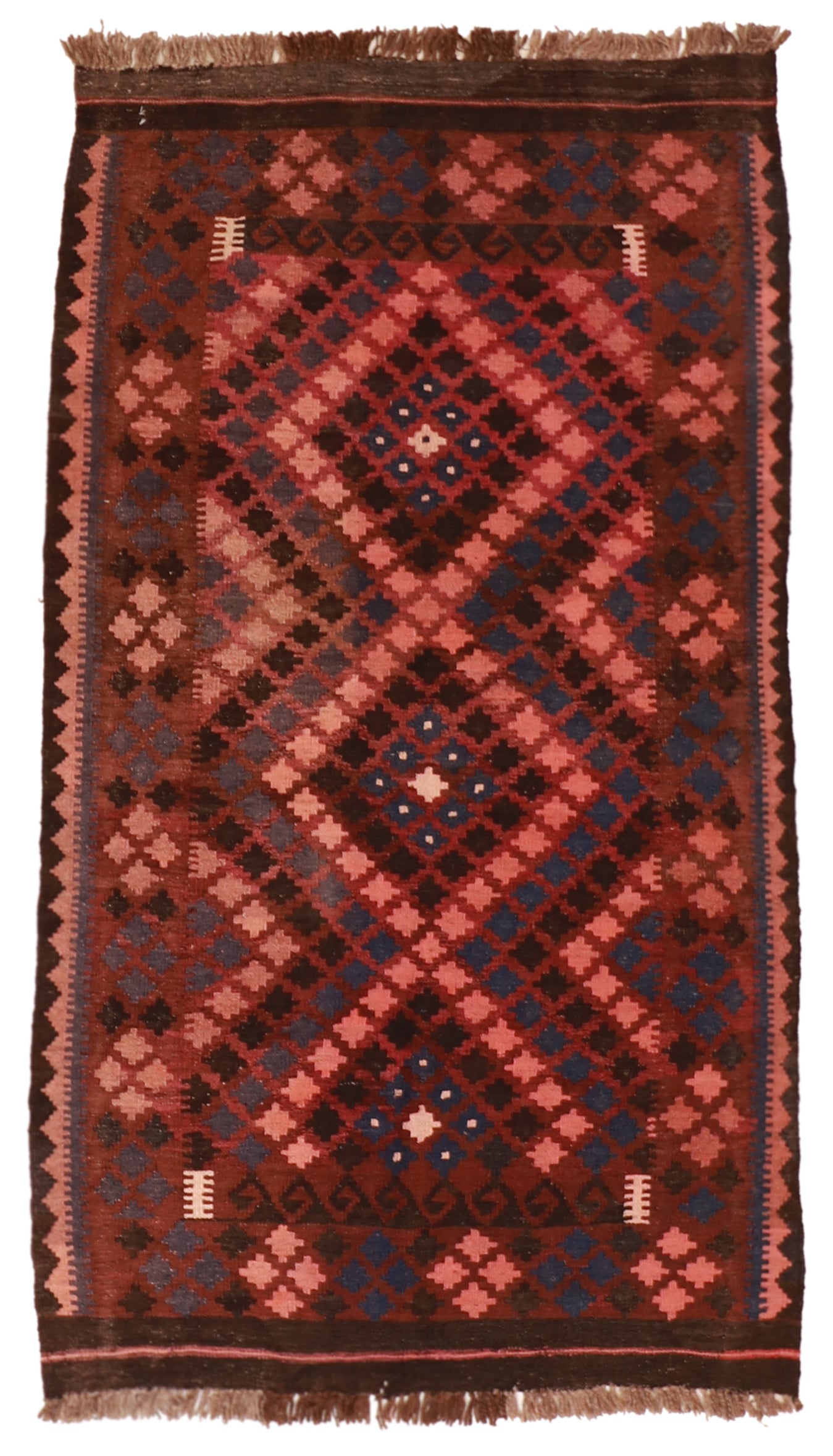3.5 x 6.1 - Kilim Wool Geometric Rectangle - Hand Knotted Rug — 16136