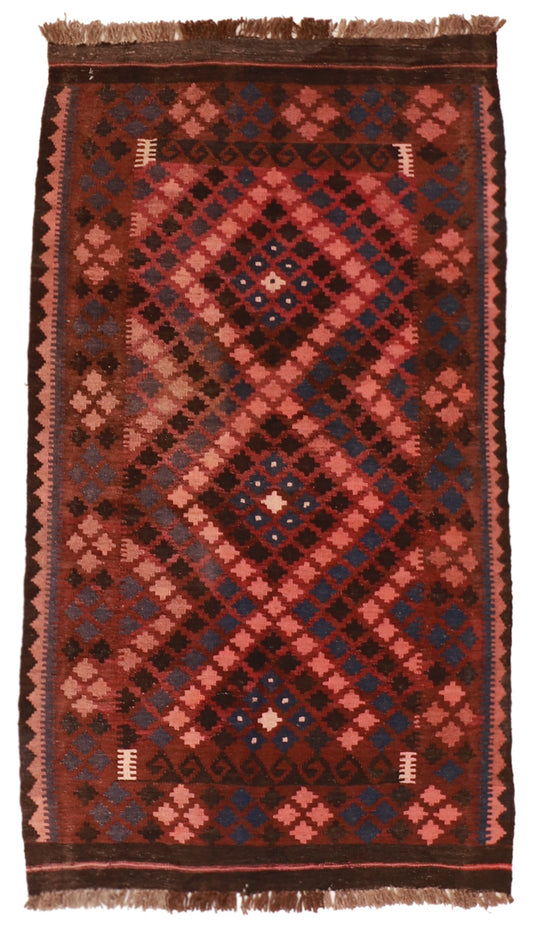 3.5 x 6.1 - Kilim Wool Geometric Rectangle - Hand Knotted Rug — 16136