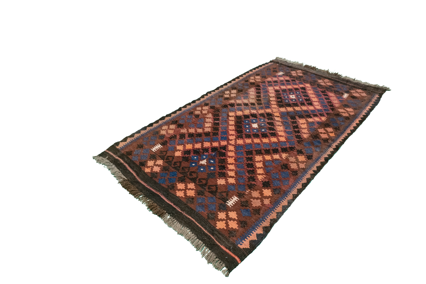 W 3.5 L 6.1 Kilim 100% Wool Hand-Woven Geometric Design - 16136