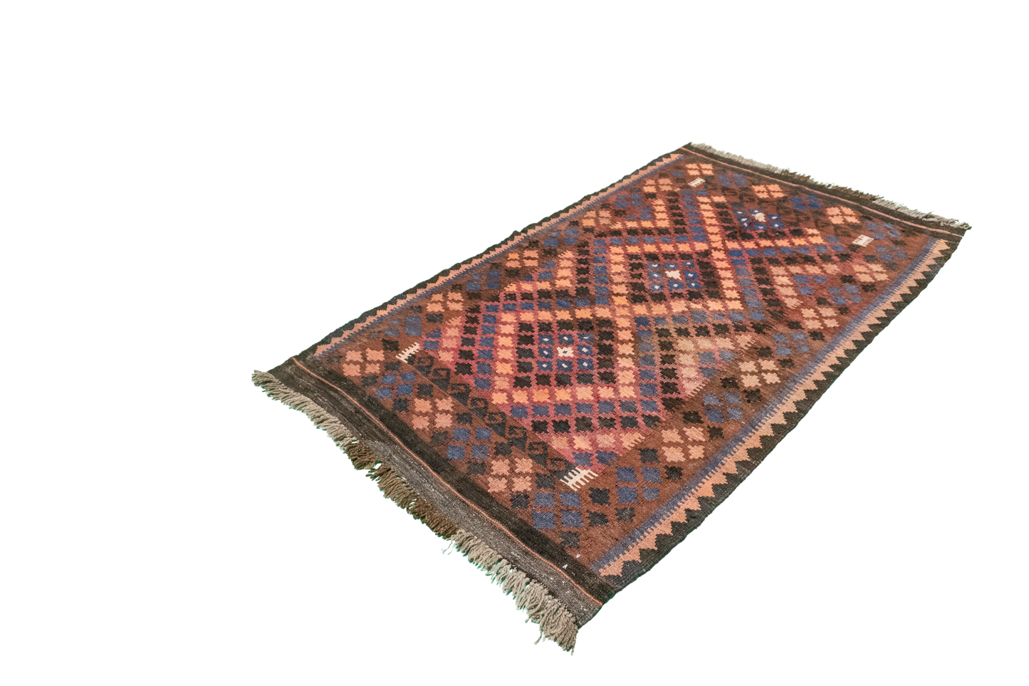 W 3.5 L 6.1 Kilim 100% Wool Hand-Woven Geometric Design - 16136