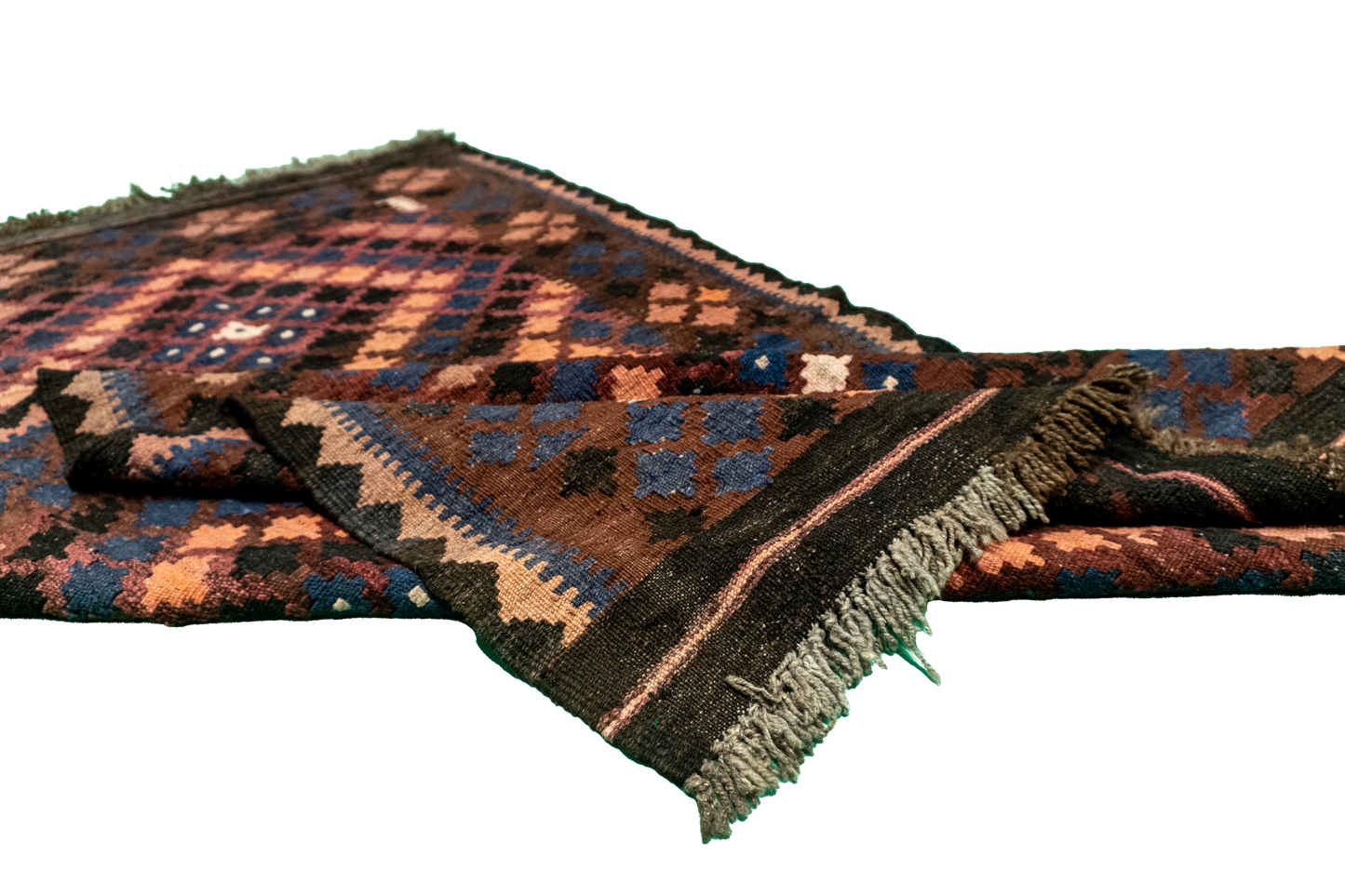 W 3.5 L 6.1 Kilim 100% Wool Hand-Woven Geometric Design - 16136