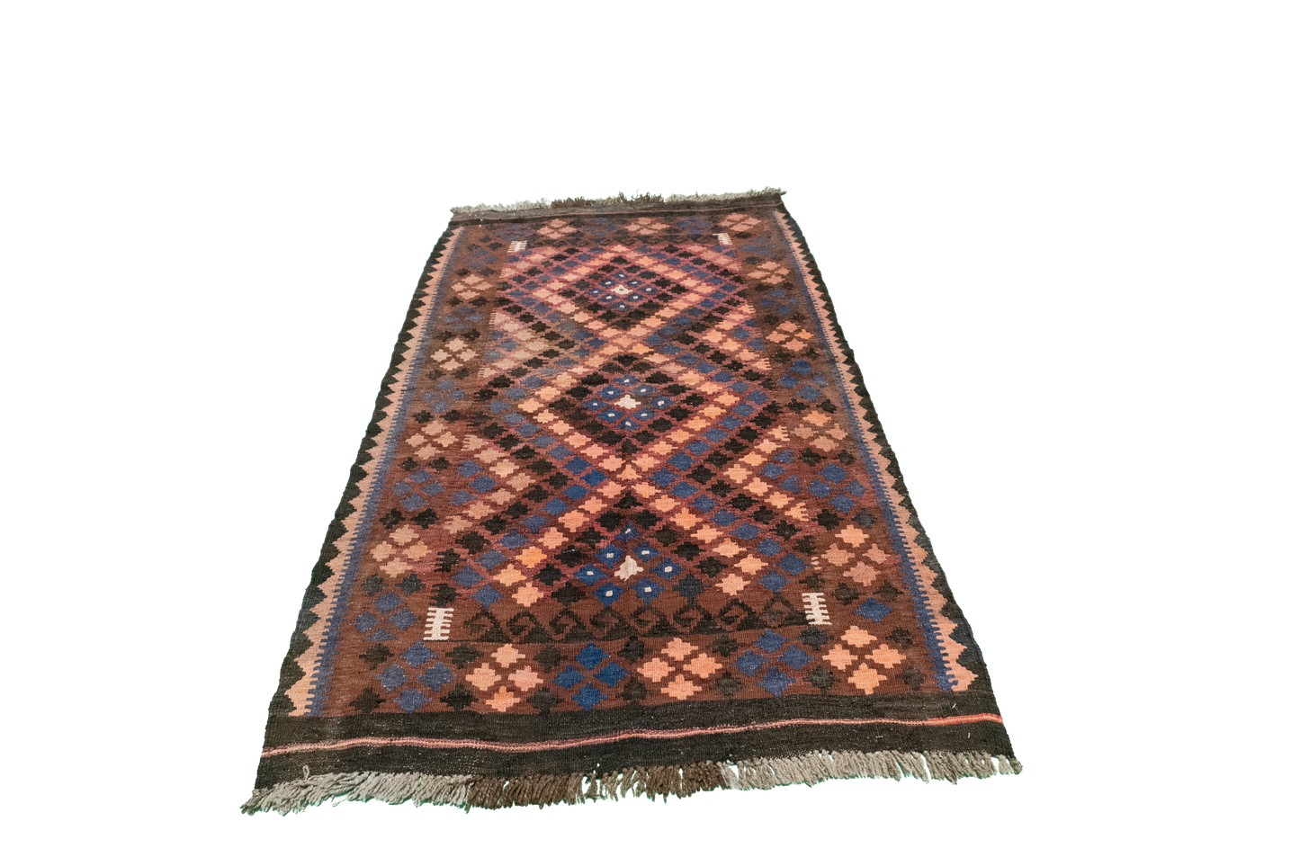 W 3.5 L 6.1 Kilim 100% Wool Hand-Woven Geometric Design - 16136