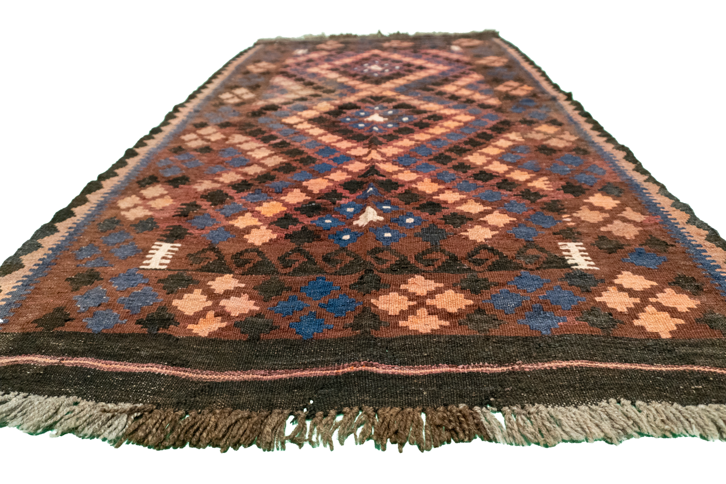 W 3.5 L 6.1 Kilim 100% Wool Hand-Woven Geometric Design - 16136