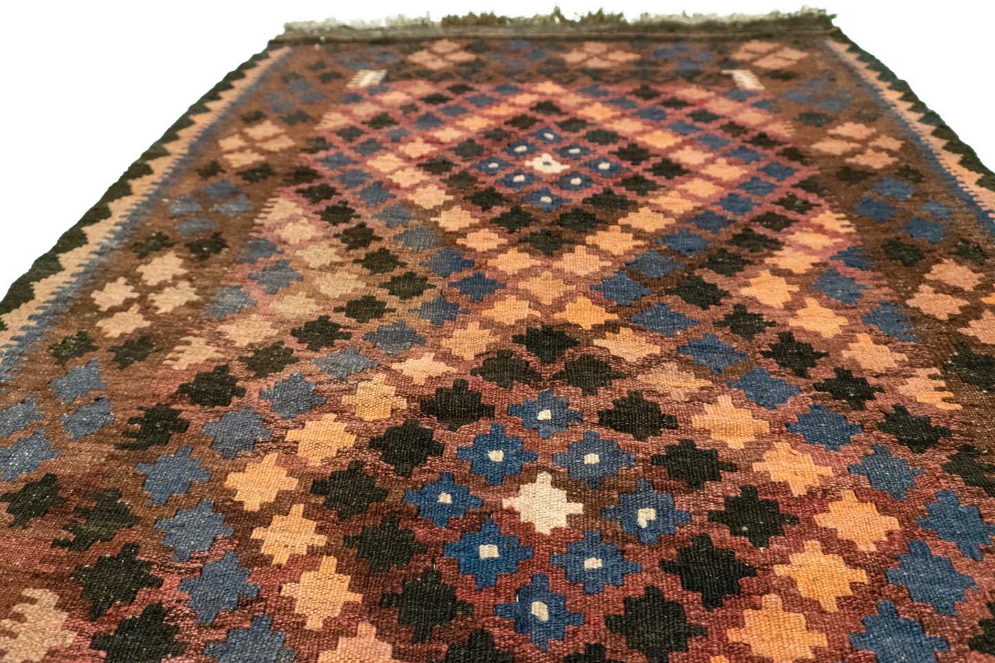 W 3.5 L 6.1 Kilim 100% Wool Hand-Woven Geometric Design - 16136