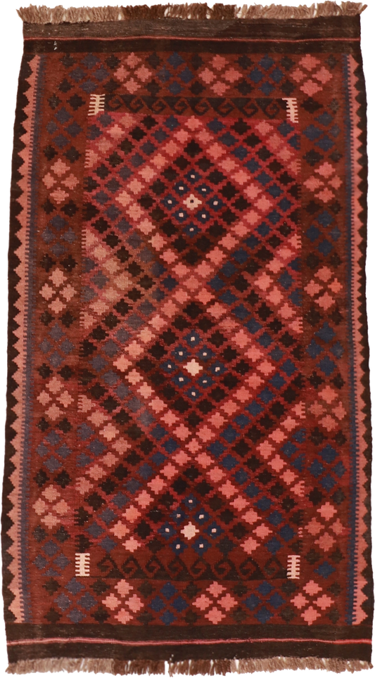 W 3.5 L 6.1 Kilim 100% Wool Hand-Woven Geometric Design - 16136