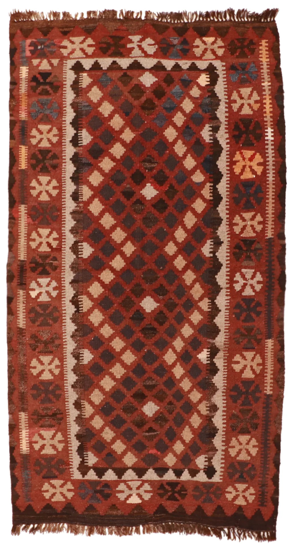 3.5 x 6.1 - Kilim Wool All Over Rectangle - Finest Hand-Knotted Quality Wool — 16139