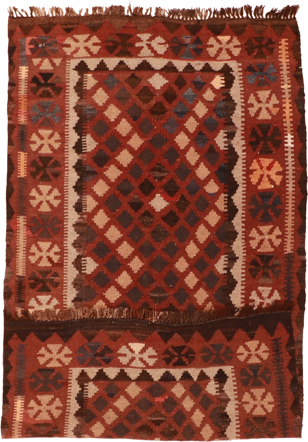 W 3.5 L 6.1 Kilim 100% Wool Hand-Woven All-Over Design - 16139