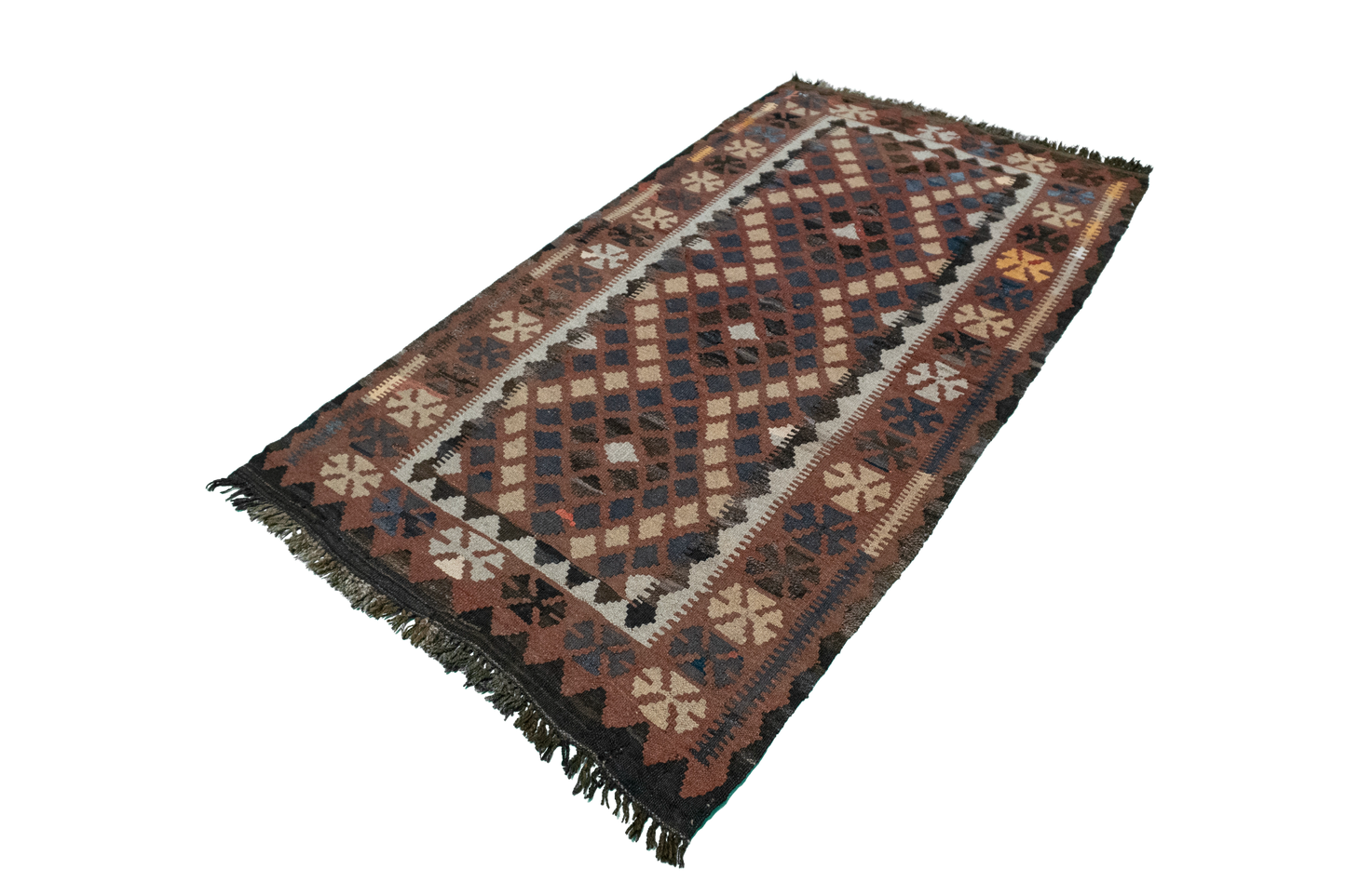 W 3.5 L 6.1 Kilim 100% Wool Hand-Woven All-Over Design - 16139