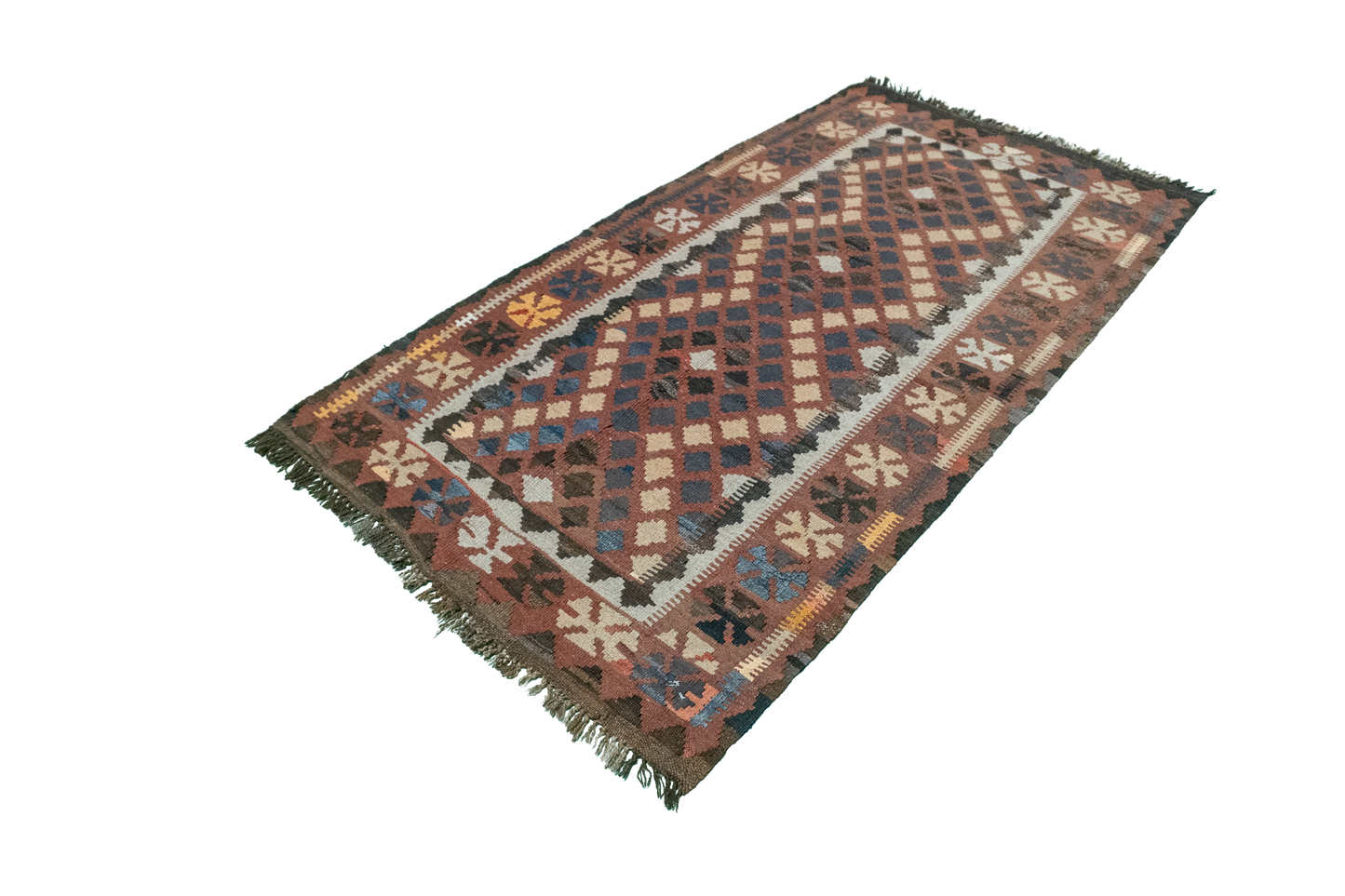 W 3.5 L 6.1 Kilim 100% Wool Hand-Woven All-Over Design - 16139
