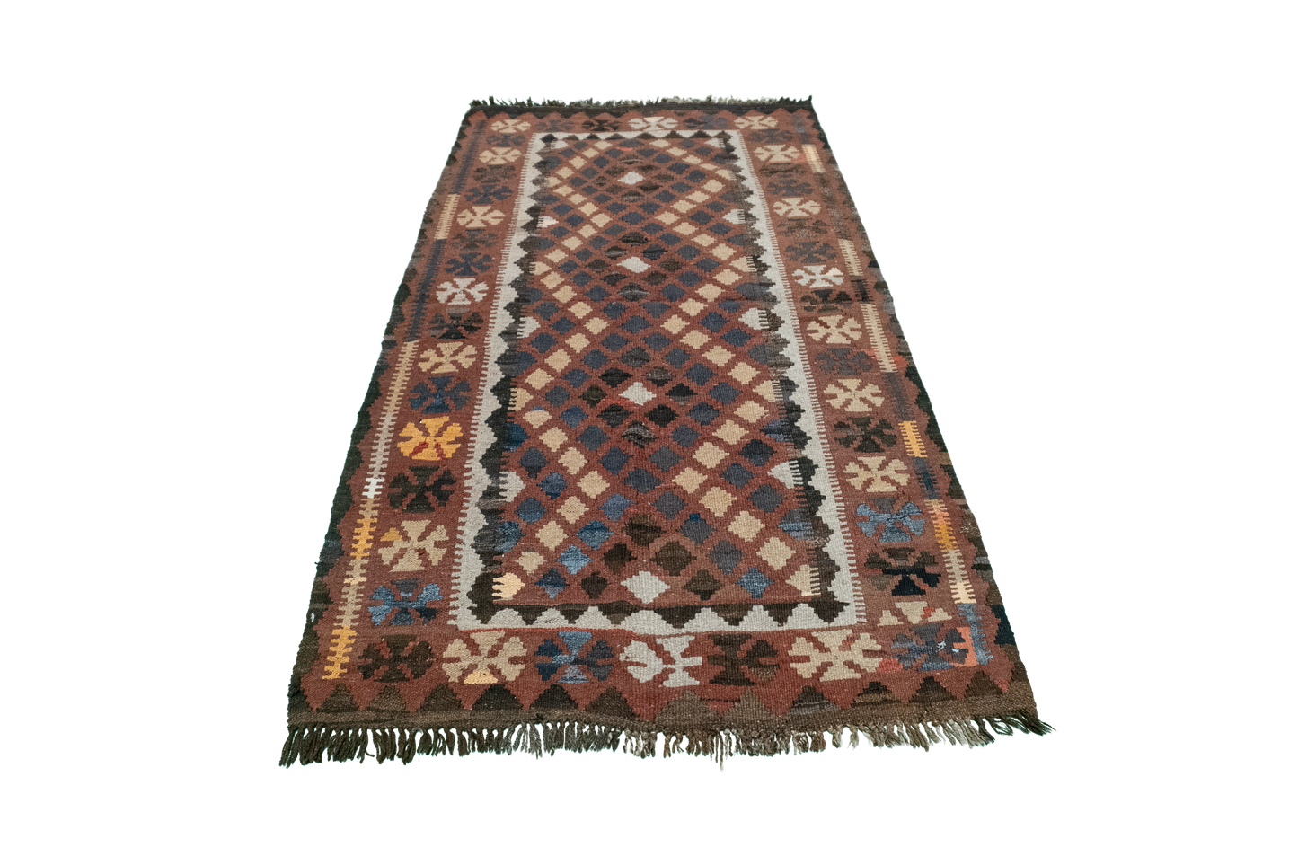 W 3.5 L 6.1 Kilim 100% Wool Hand-Woven All-Over Design - 16139