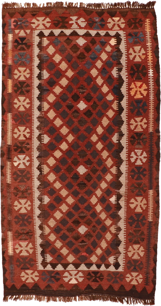 W 3.5 L 6.1 Kilim 100% Wool Hand-Woven All-Over Design - 16139