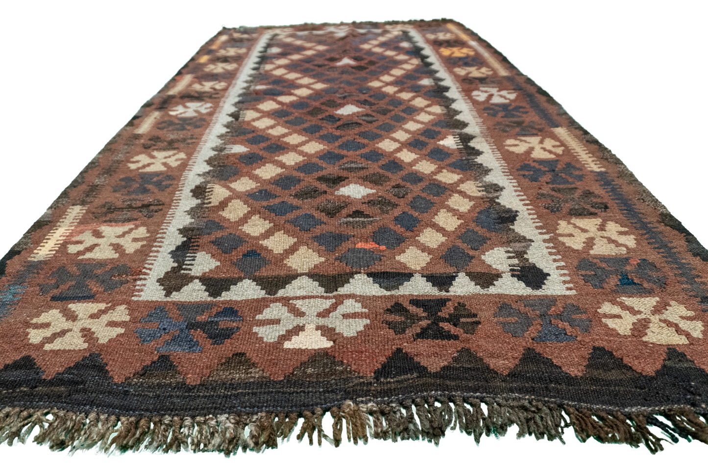 W 3.5 L 6.1 Kilim 100% Wool Hand-Woven All-Over Design - 16139